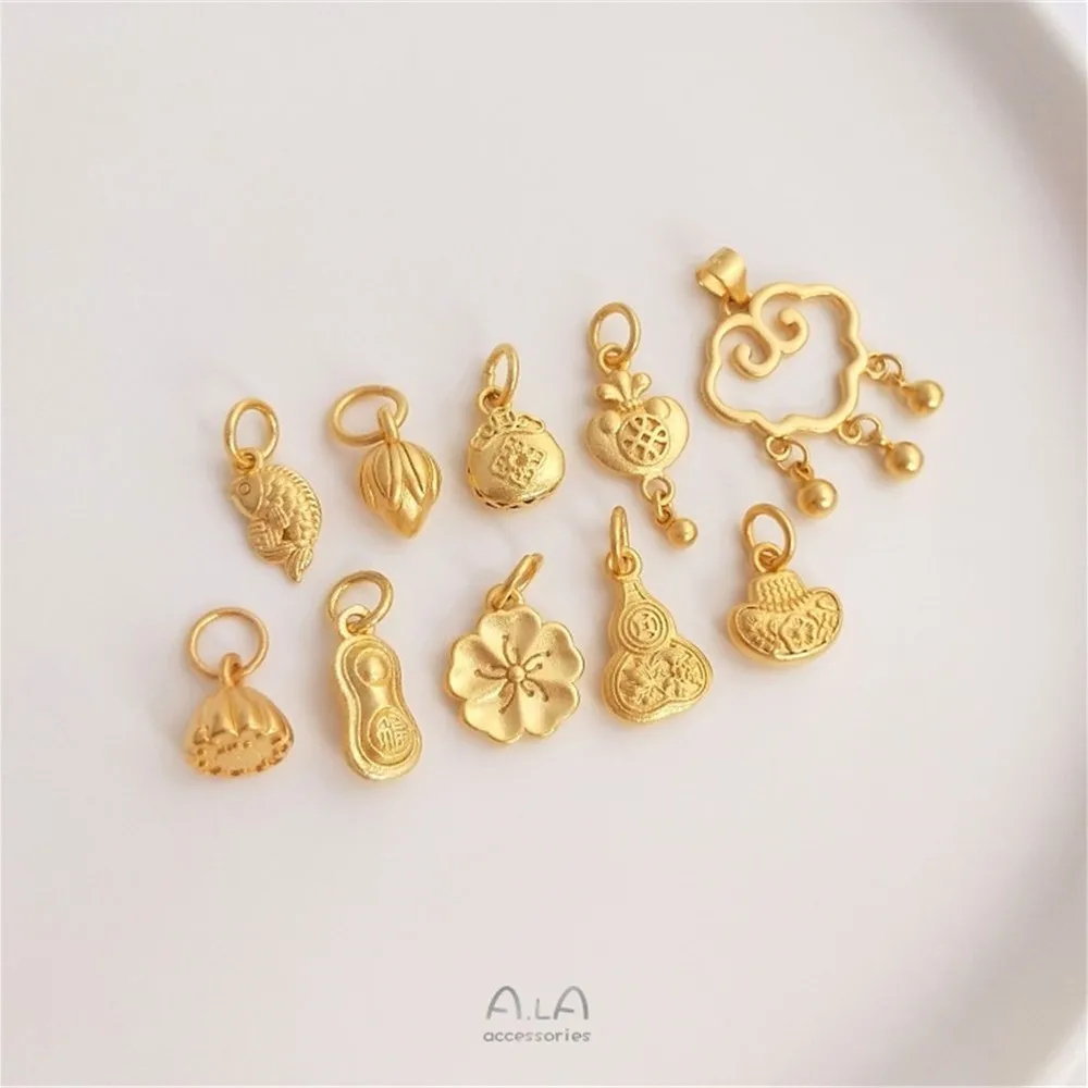 

Vietnam sand gold lotus pod lotus bud cherry gourd blessing bag flat word lock pendant DIY first ornaments pendant strong color