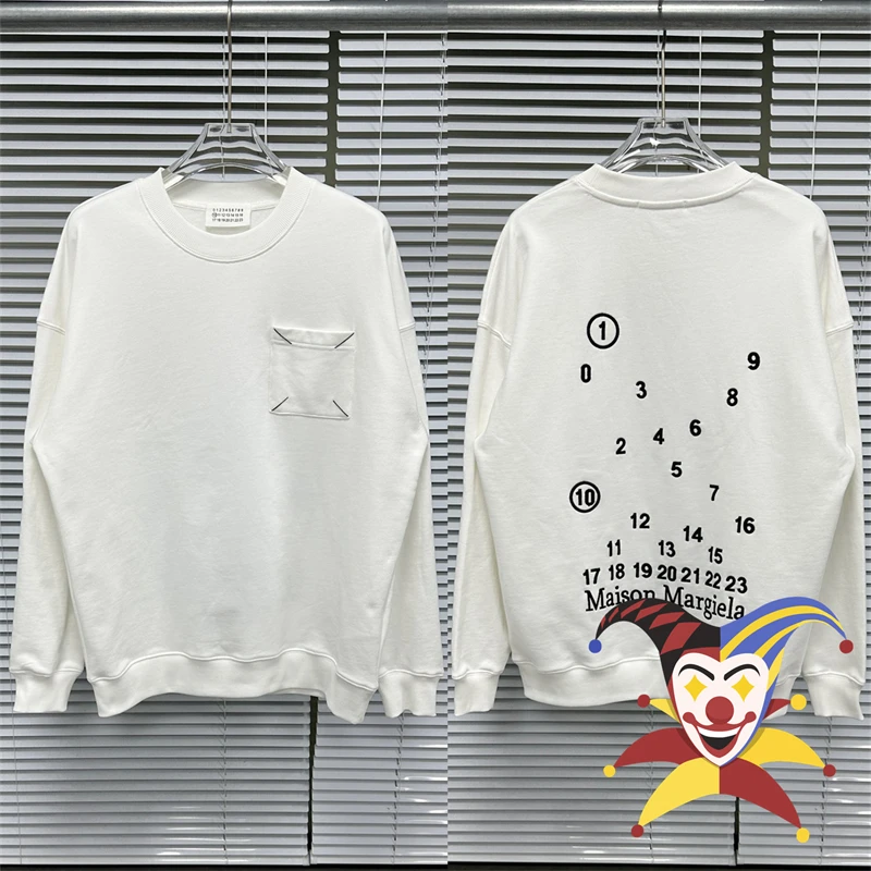 

2023fw MM6 Margiela Embroidery Calendar Hoodie Men Women Casual Black White Sweatshirts Crewneck