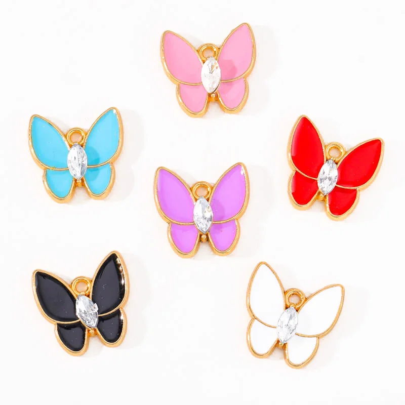 

20pcs 15*15mm Enamel Crystal Glass Zircon Butterfly Pendant DIY Necklace Bracelet Key Chain Accessories Charm For Jewelry Making