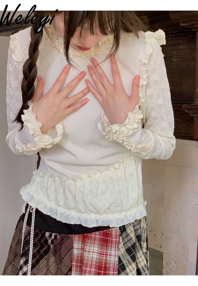 Бежевая блузка с воротником-хомутом Милая женская для девушек новинка сезона