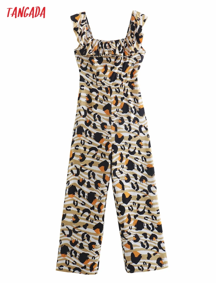 

Женский леопардовый комбинезон с оборками, без рукавов, с открытой спиной