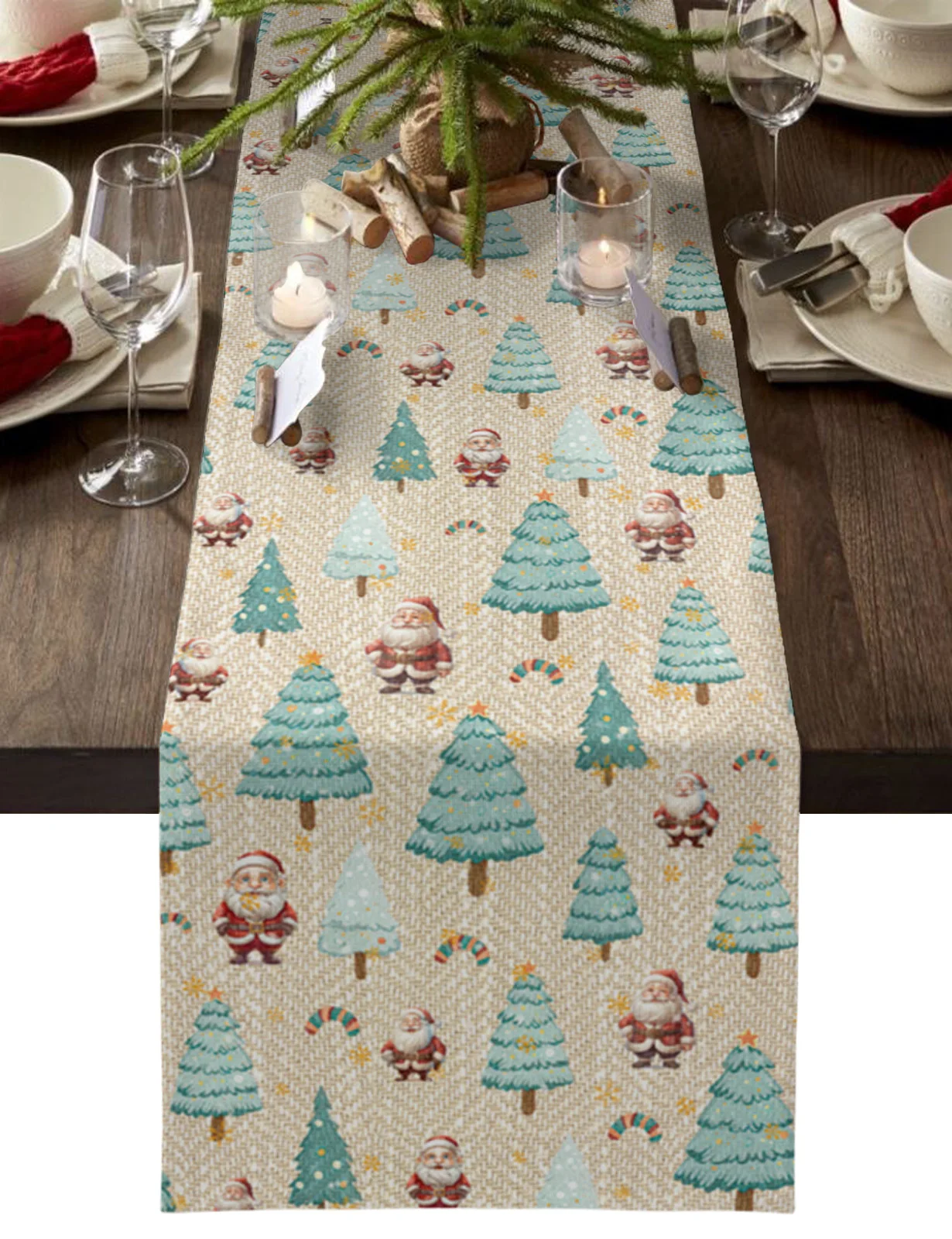 

Christmas Tree Santa Claus Snowflakes Table Runner Christmas Dining Table Decor Linen Table Runners Wedding Decor Table Cloth