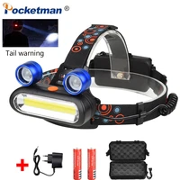 pocketman 3led headlight cob high power headlamp dc rechargeable searchlight head lamp camping lamp with tail warning light