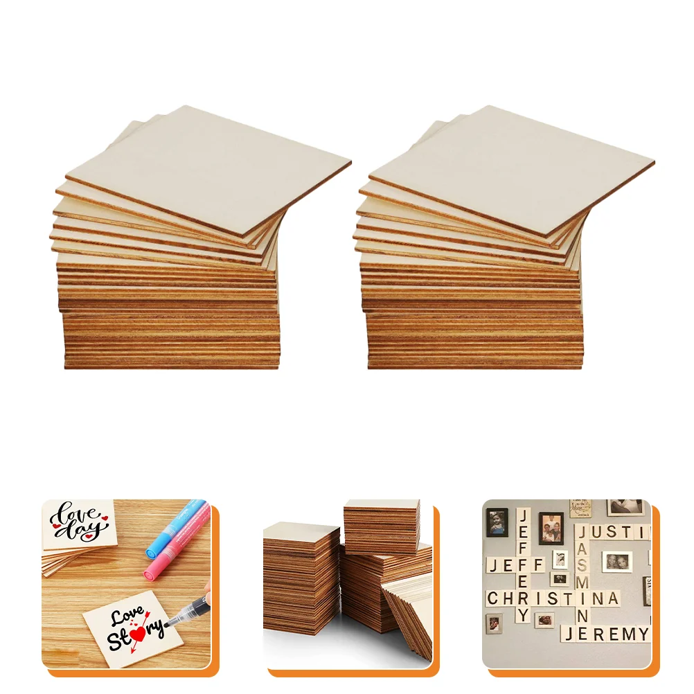 

50 Pcs Rustic Home Decor Square Wood Chips Slices Unpainted Bookmark Wooden Graffiti