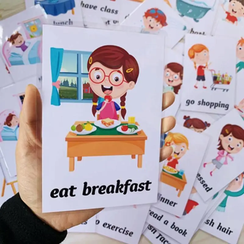 

English Learning Flash Cards Cartoon Daily Behavior Toy Education Life Learning Cards Kids Early Memory Training Toy M6u2