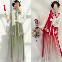 women chinese style hanfu dress set traditional ming dynasty floral embroidery princess woolen clothes cute outfit autumn winter