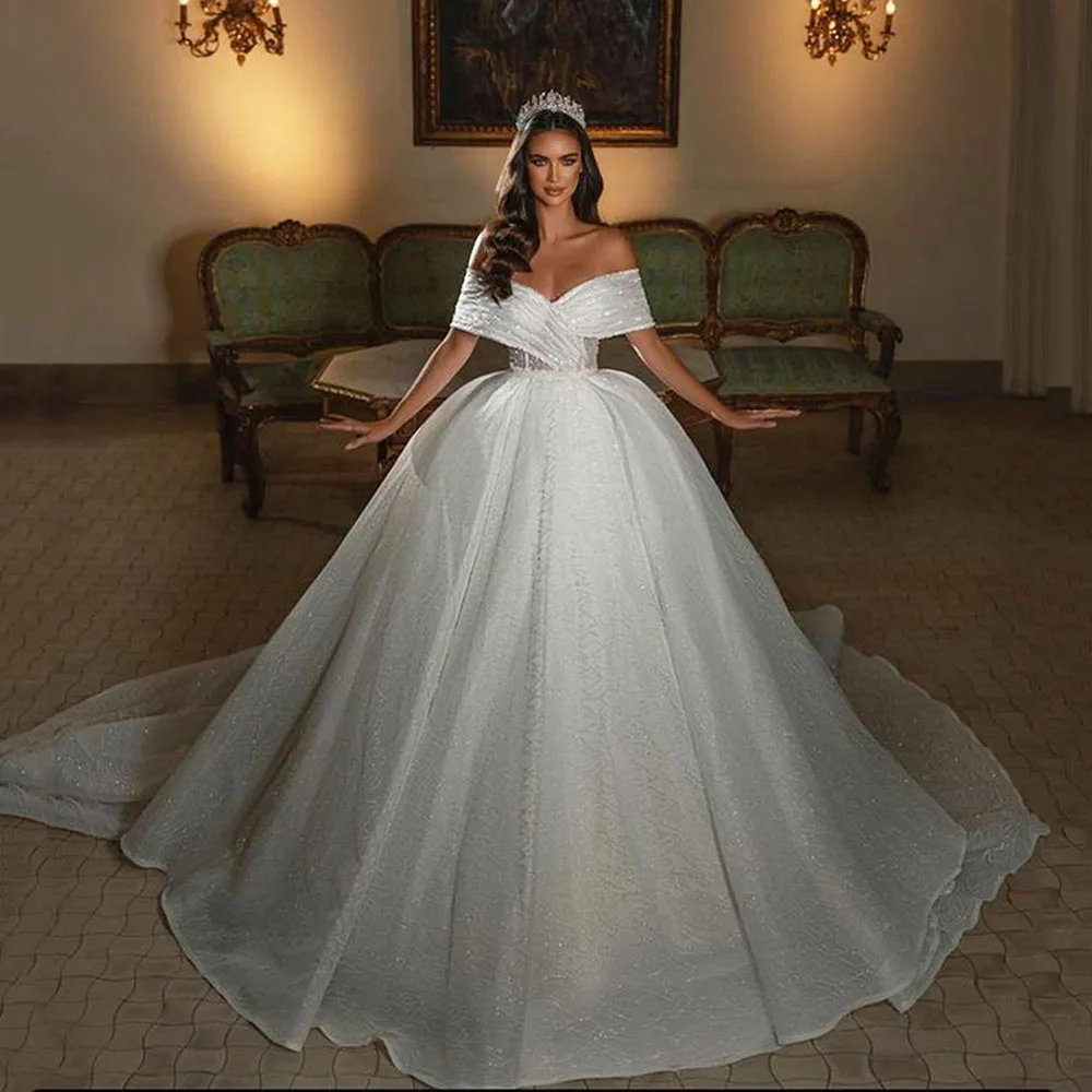 

Msikoods Princess Wedding Dress Corset Off Shoulder Ball Gowns Glitter Tulle Bride Dresses Robe De Mariee Wedding Gowns
