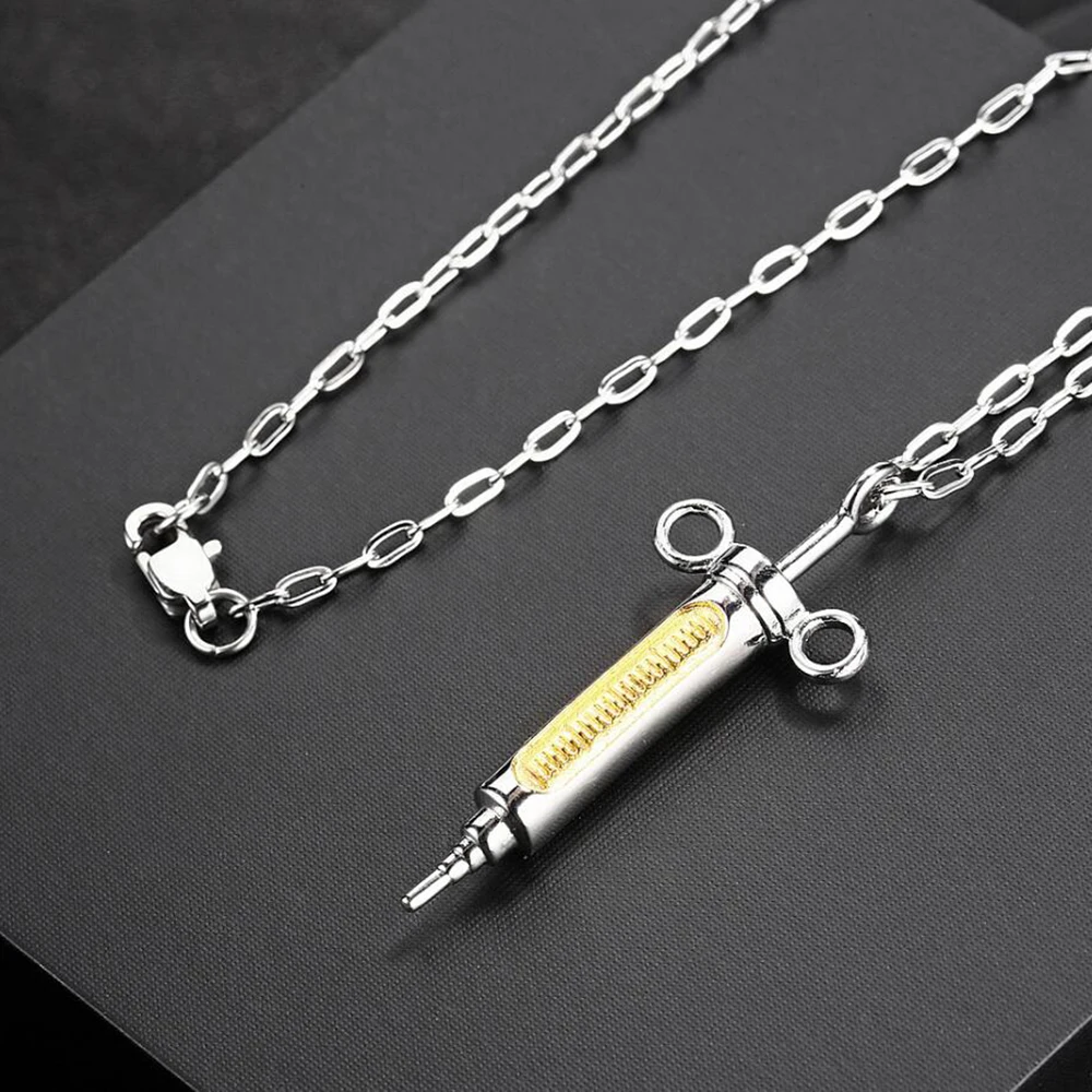 

Stainless Steel Needle Tubing Pendant Necklace Punk Rock Statement Jewelry Women Men Gift