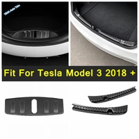 front rear bumper foot plate trunk door sill guard protector cover trim for tesla model 3 2018 2021 stainless steel interior