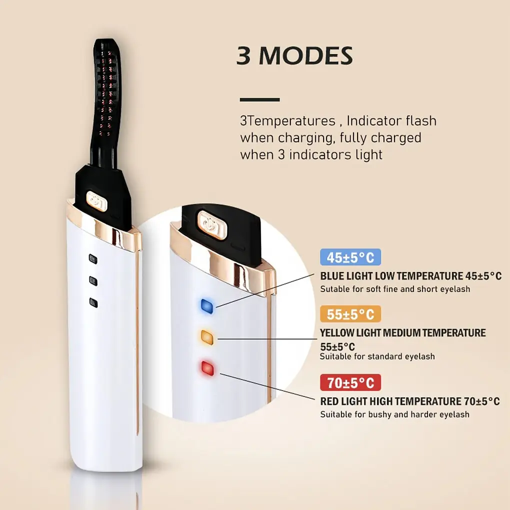 

3 Gear Adjustable Electric Eyelash Curler Fast Heating Natural Eyelash Curling Iron Makeup Eyelash Curling Pen USB Charging