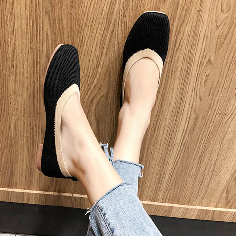 Knitted Casual Shoes Women Comfortable Round Toe Flats Moccasin Woman Slip-on Maternity Loafers Soft Ballet Shoes Mujer Pisos