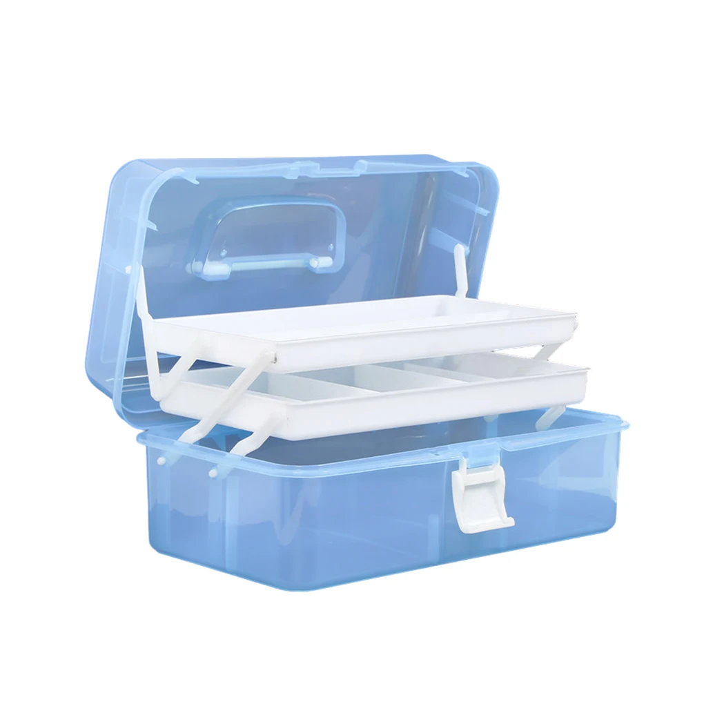 

Синий Портативный ящик для хранения, 3 слоя и несколько отделений, изысканный трехслойный инструмент для маникюра