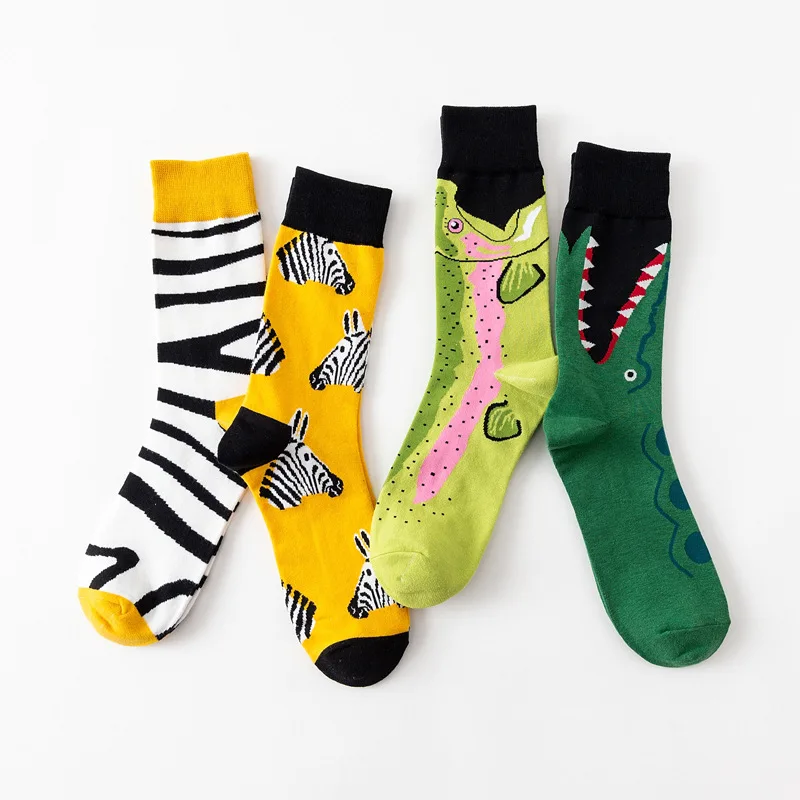 

Fashion Color Men's Socks in The Tube Horse Striped Crocodile Animal Series Personalized Couple Socks Calcetines Mujer Meias