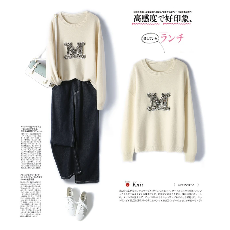 

Women's 100% Cashmere 2022 new cashmere sweater sweater women's sweater m pattern diamond studded sweater Pullover