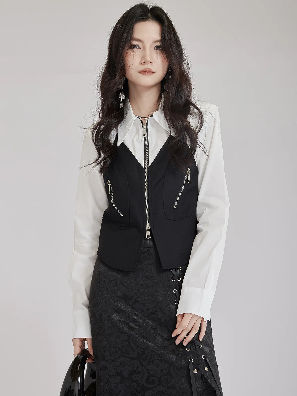 Женский шикарный короткий топ с большим острым воротником рубашка длинными