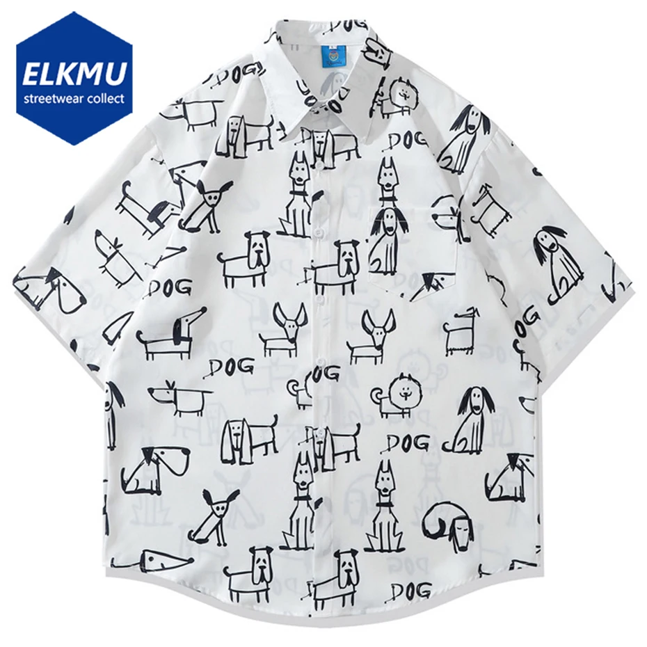 

Рубашка мужская с мультяшным рисунком, Повседневная Свободная блузка с коротким рукавом, на пуговицах, уличная одежда в стиле Харадзюку, мо...