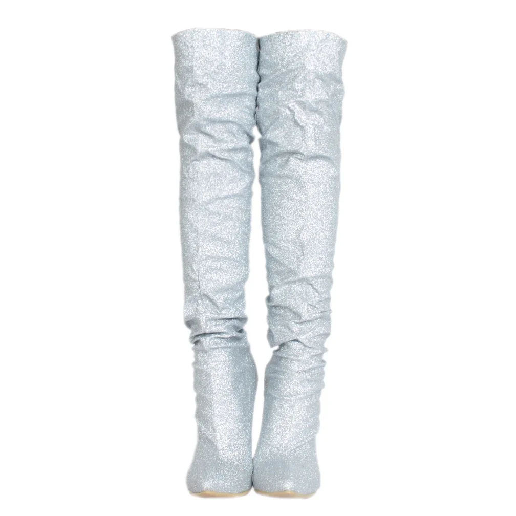 ASIOFU/Новые женские блестящие сапоги до бедра ручной работы пикантные выше колена