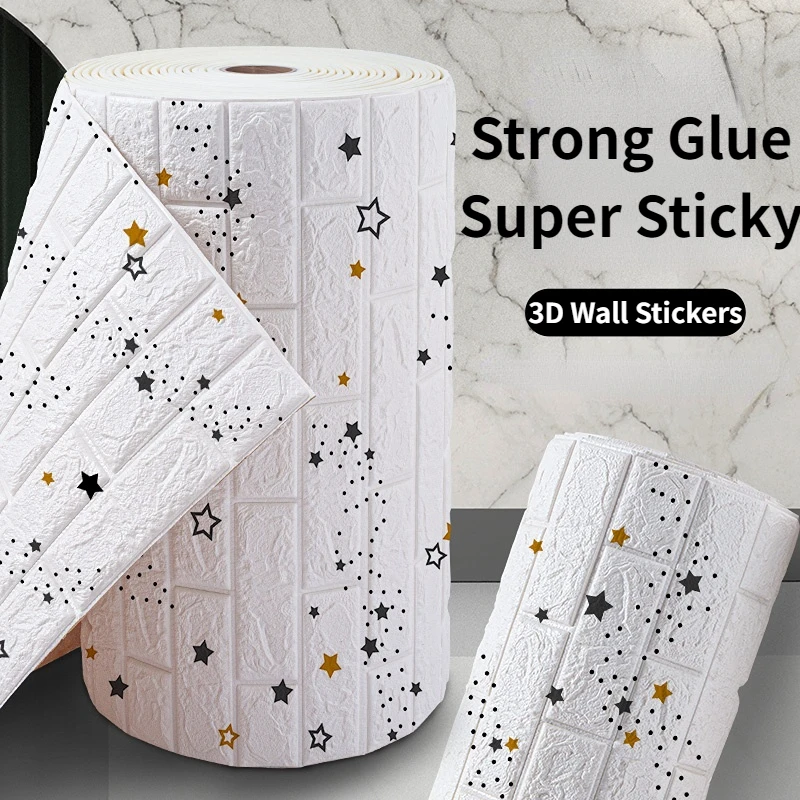 

Waterproof Continuous Brick Wall Stickers Self-adhesive 3D Wallpaper Foam Anti-collision Cartoon Bedroom Living Room Home Decor