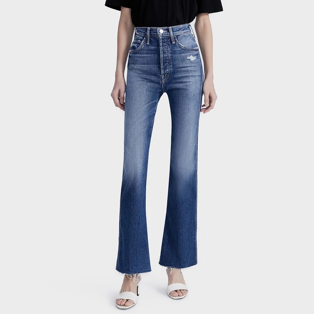 

Casual wild women jeans high waist hole lady Flared pants