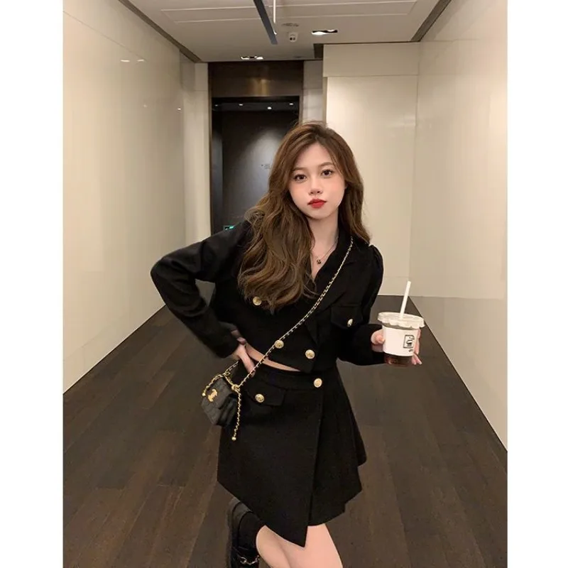 Женский костюм-двойка в стиле ретро Черный Элегантный Приталенный костюм из двух