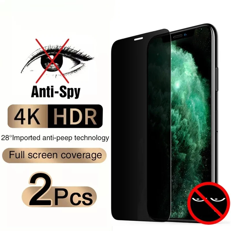 

2PCS Full Cover Anti-Spy Screen Protector for IPhone 11 12 13 14 Pro Max Privacy Glass for IPhone 6s 6 7 8 Plus XS Max XR Glass
