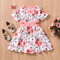 summer girls clothes fashion childrens short sleeve flower print cross waist girl dresses cotton breathable kids clothing 1 6y