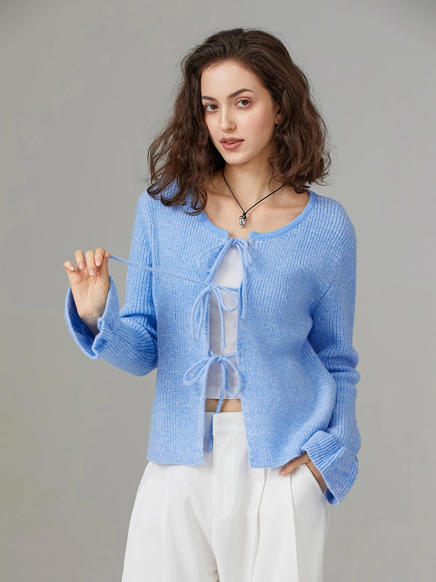 wsevypo женские повседневные вязаные кардиганы с завязками спереди однотонные