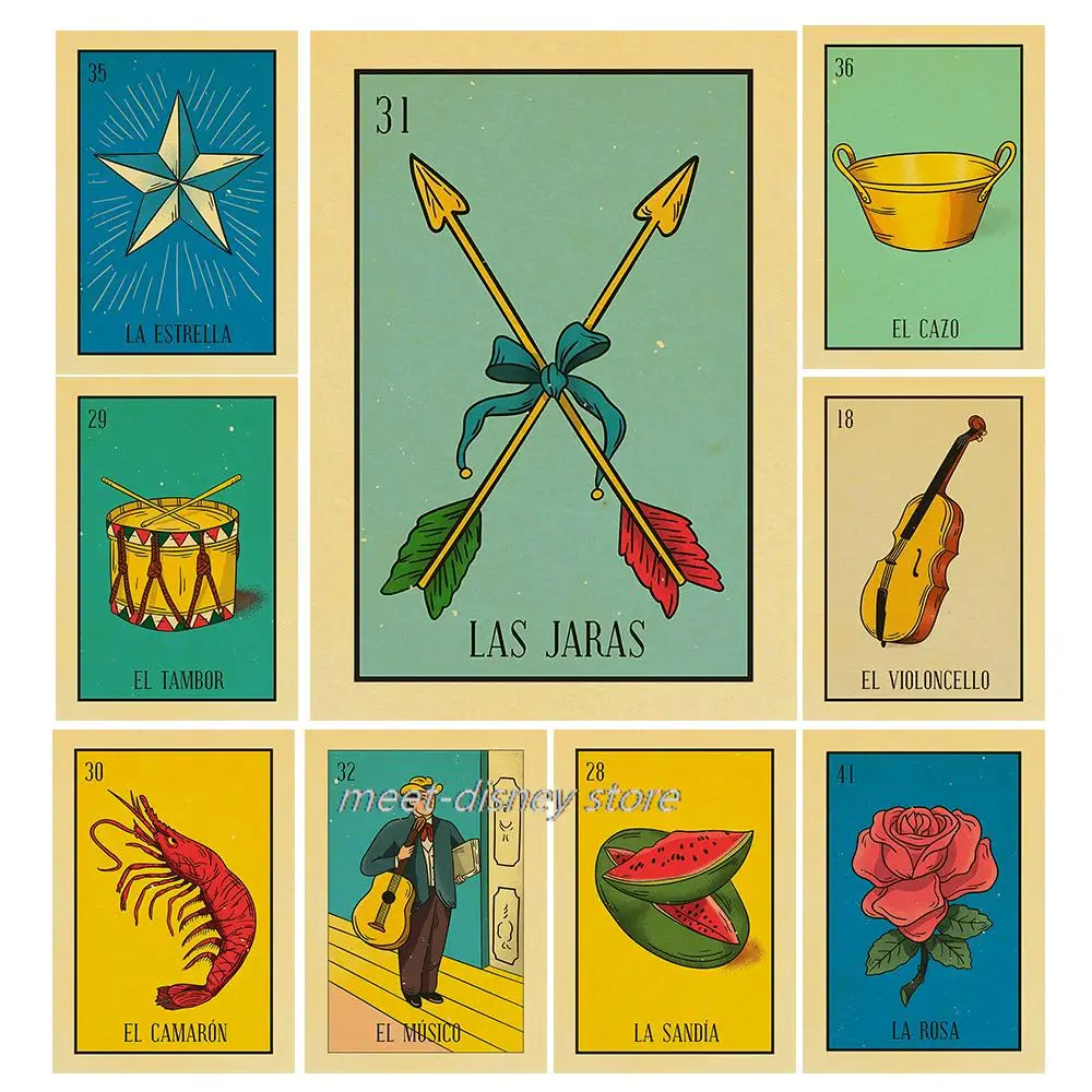 Мультяшная Мексиканская лотерея Таро карточка плакат красочная Картина на