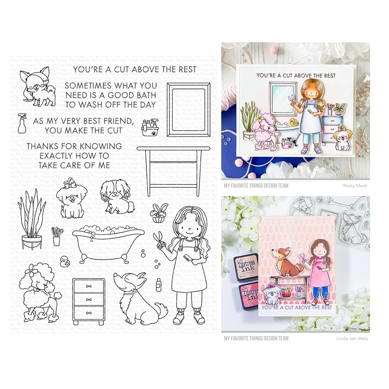 

2023 New Arrival Pampered Pups Girl Clear Stamps Cutting Dies Scrapbooking for Paper Making Frames Card Set