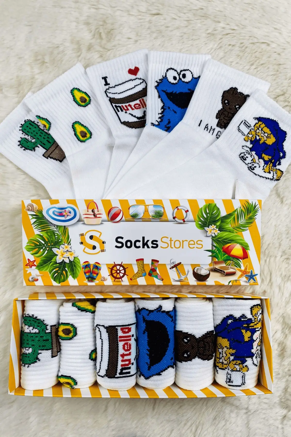 

6'lı White Mixed Themed Socks Box