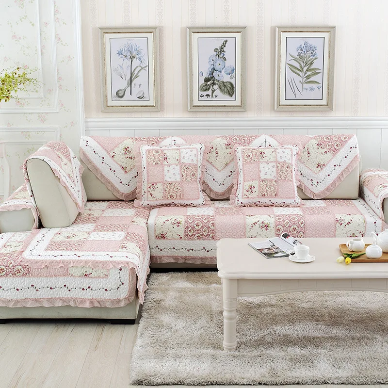 

Spring and Autumn Cotton Sofa Cushion Quilted Rural Fresh and Elegant Non Slip Small Flower Lovely Girl Combination Sofa Cover