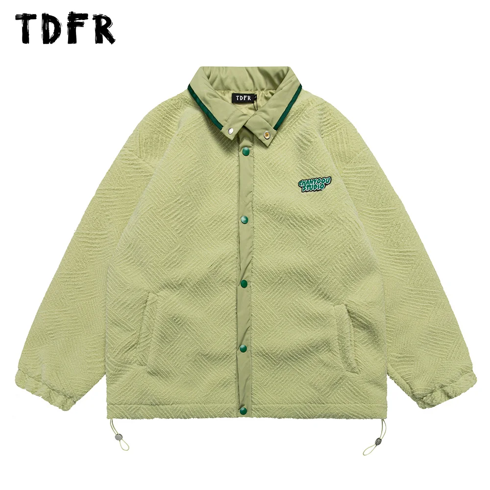 

Letter Sherpa Jacket Thick Mens Winter Casual Lapel Loose Drawstring Hem Single Breasted Long Sleeve Outerwear Men