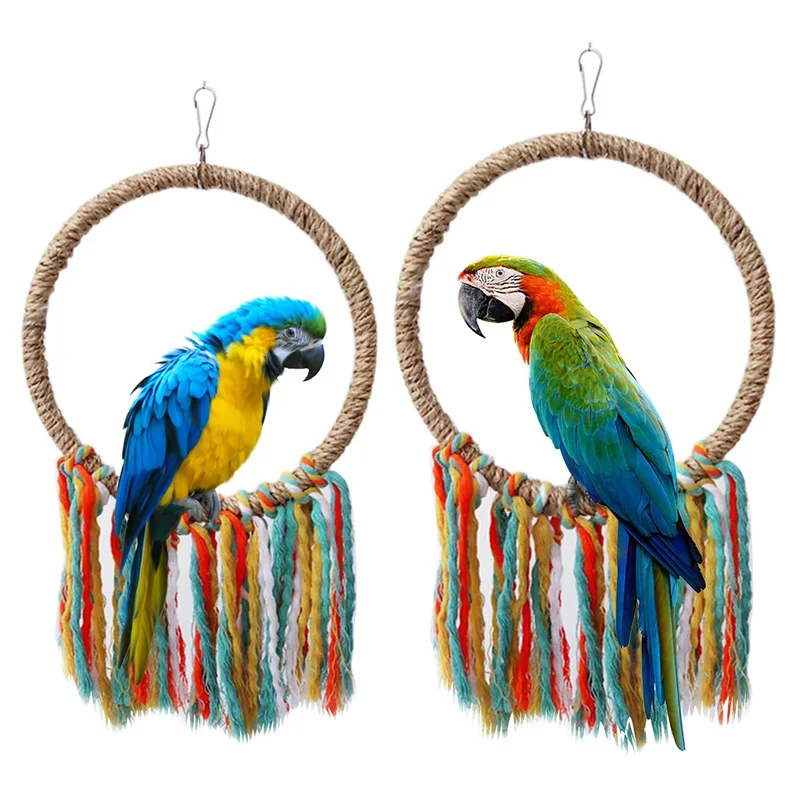 

Pet Bird Parrot Toy Cotton Rope Circle Toys Chew Bite Parrot Perches Hanging Cage Swing Rope Ring Stand Climb Toy Bird Supplies
