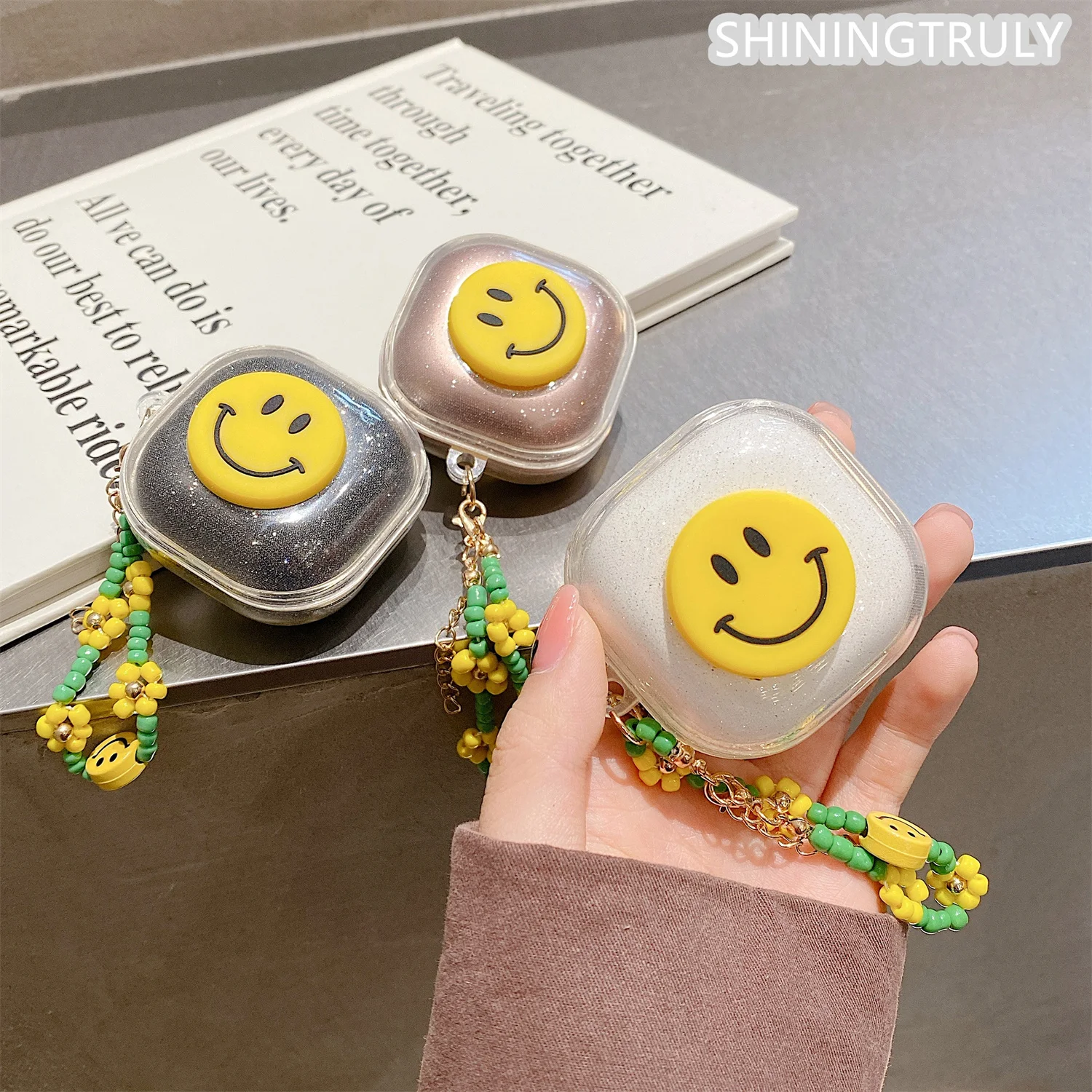 

For Samsung Galaxy Buds Live Buds Pro 2 Case Shininy Smiley Sun Flower Butterfly With Cute Pendant Earphone Cover For Buds 2