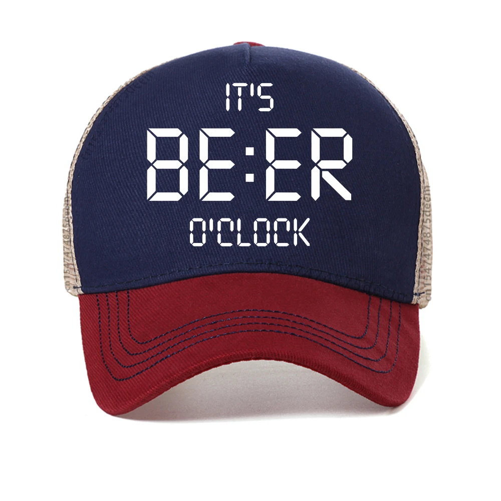 Фото Бейсбольная кепка с принтом It's Beer O'clock, летняя мужская и женская регулируемая сетчатая дышащая шляпа дальнобойщика, модная шляпа Snapback в стиле Харадзюку №3