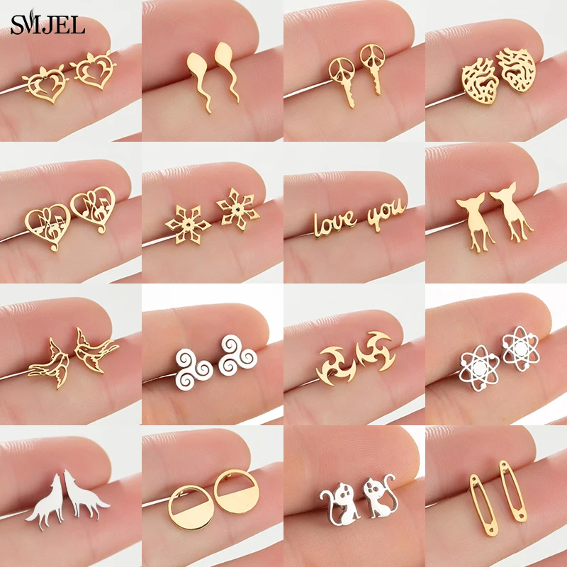 

Personality Stainless Steel Earrings for Women Golden Teen Wolf Chihuahua Swallow Round Earring Cryo Ice Pin Dendro Studs 2022
