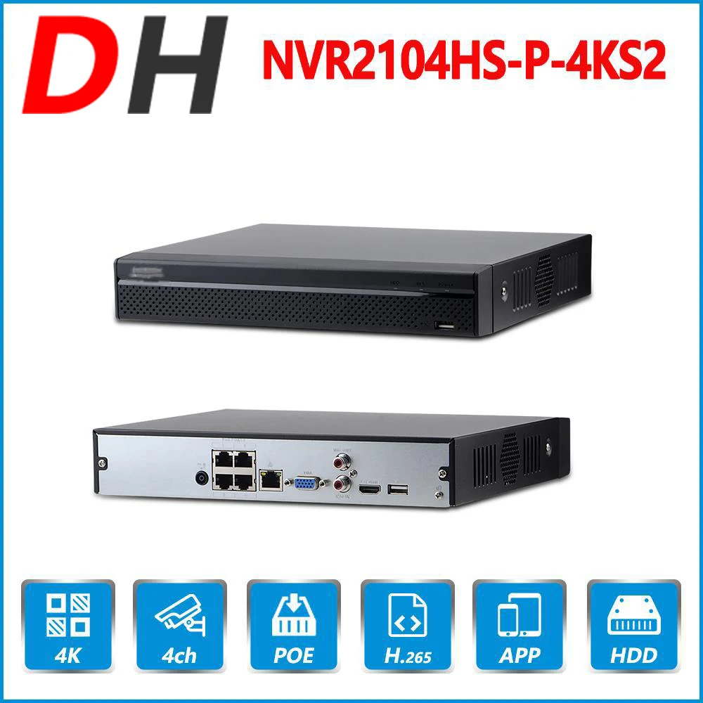 Оригинальный Сетевой видеорегистратор Dahua NVR2104HS-P-4KS2 4 канала 4K H.265 NVR 8 Мп запись