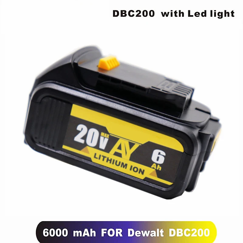 

DCB200 20V 6000mAh Lithium Replacement Battery for DeWalt DCB184 DCB182 DCB180 DCB181 DCB182 DCB201 DCB206 L50 With Charger