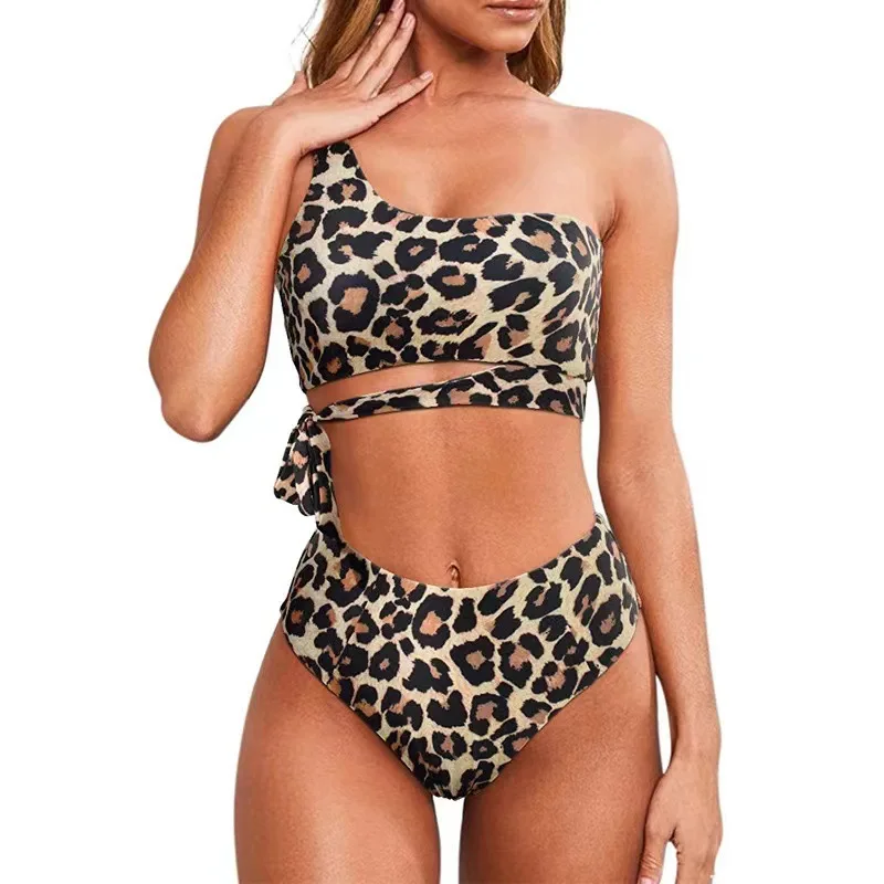 

Swimsuit Women Bikini Women's Swimsuit Sexy One Shoulder Push Up Leopard High Waist Swimwear Bathing Suit Bikini Set купальник