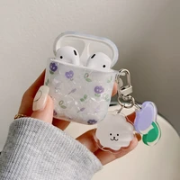 clear case cute korean bear flower pendant headphone case for apple airpods 1 2 pro air pods 3 silicone soft earphone cover