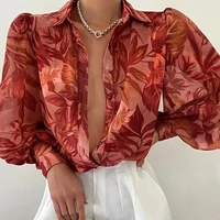 elegant vintage floral print women blouse lantern sleeve spring single breasted lapel female casual shirts vacation streetwear