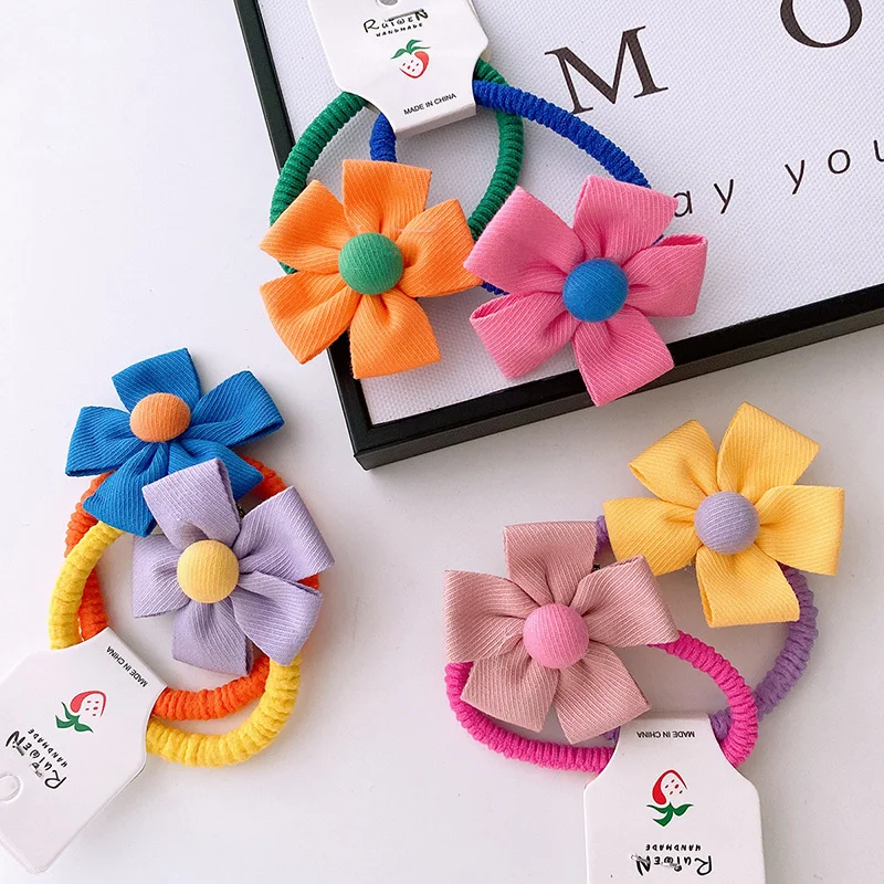 

2PCS New Color Blocking Flower Girl Kids Elastic Hair Bands Children Hair Ties Princess Hair Accessories Baby Cute Headwear