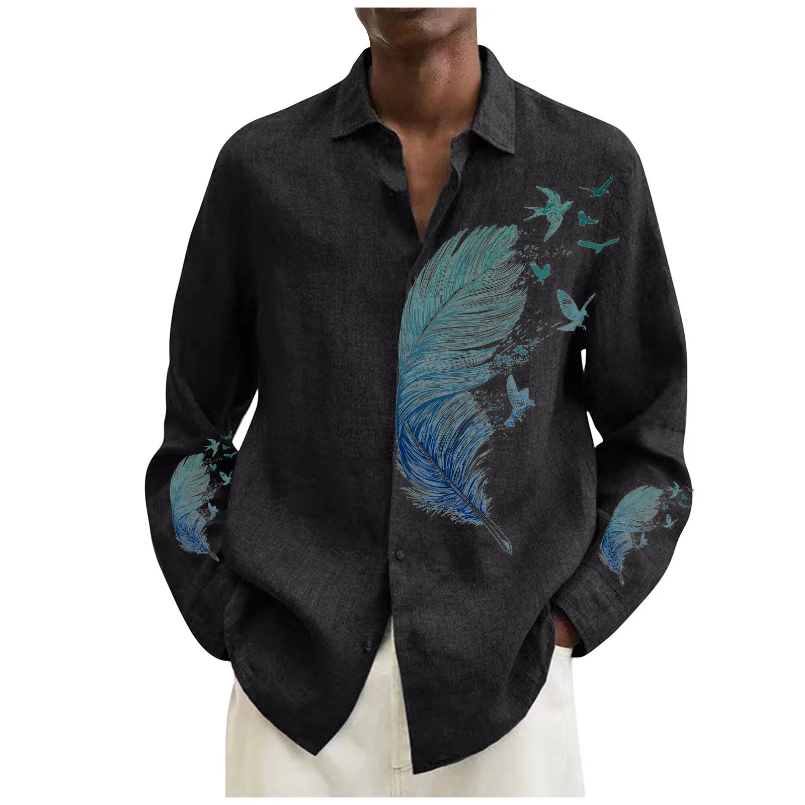 

Summer Hawaiian Shirts For Men Tropical Printed Casual Button Down Beach Long Sleeve Streetwear Camicia Uomo Camisas Masculino