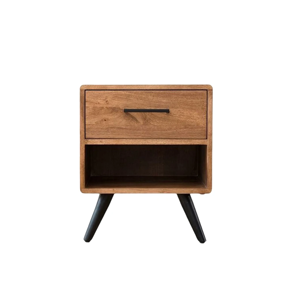 

High Foot Nightstands Bedroom Bedside Table Household Furniture Iron Material Simple And Modern Rubber Wood