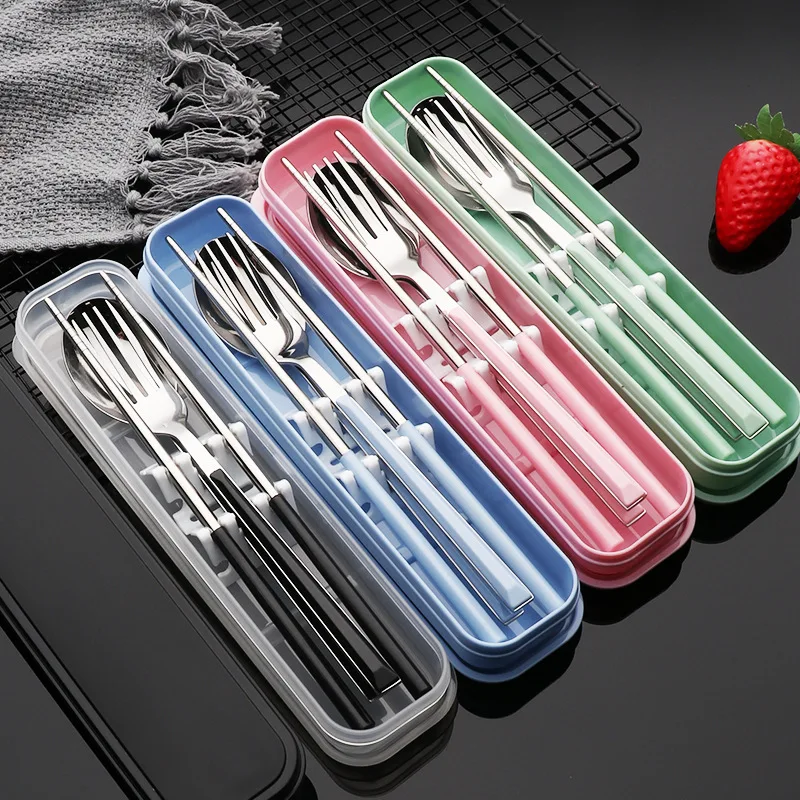 

Spoon Fork Chopsticks Set 304 Stainless Steel Dinnerware Lunch Tableware With Box Cutlery Travel Portable Kitchen Accessories