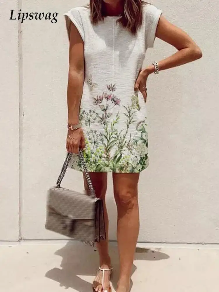 

2022 Summer Elegant Mini Dress Women Vintage Floral Print O-Neck A-Line Party Dresses Female New Casual Loose Short Sleeve Dress