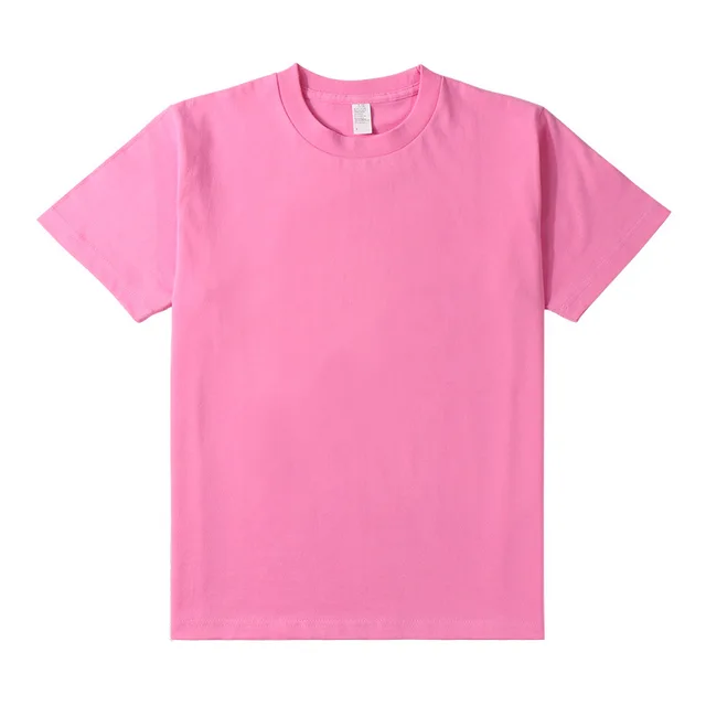 Large size 250g candy color light pink lotus root pink loose solid color cotton short-sleeved T-shirts for men and women 2