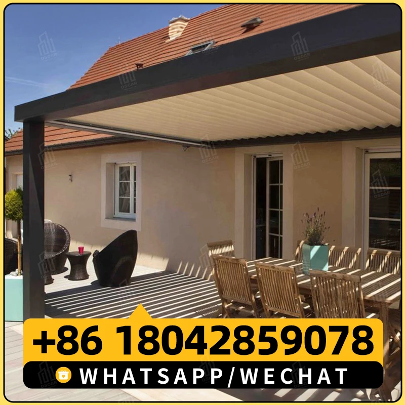 AlunoTec Роскошная уличная беседка Моторизованный тент с жалюзи на крыше