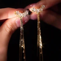 2022 new zircon pentagram long tassel earrings woman gold color fashion personality sparkling earrings wedding jewelry gifts