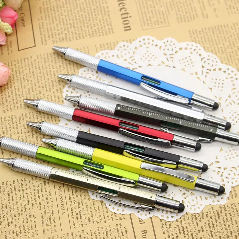 

Metal Multifunction Pen Tool Level Gauge Scale Screwdriver Ruler Ballpoint Pens Touch Capacitor Pen Stylus Spirit Level Holder